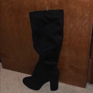Black faux suede knee high boots